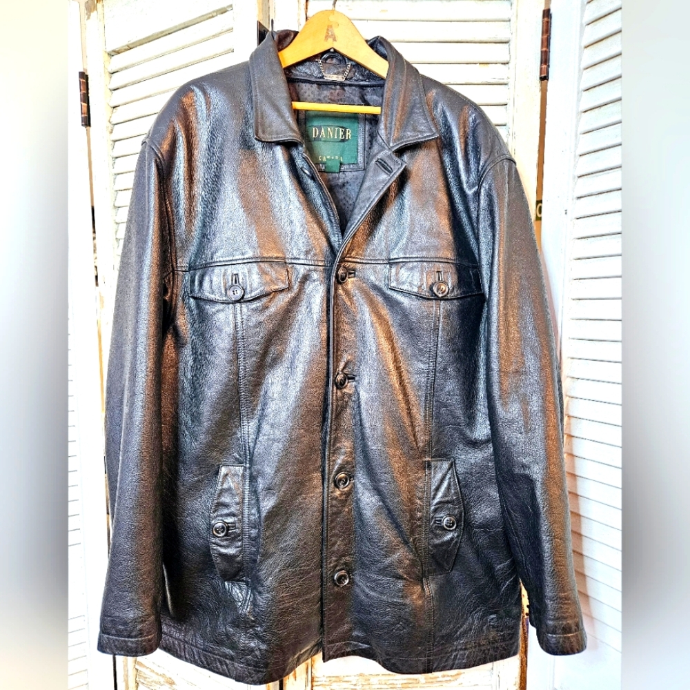 Vintage 90s Danier Black Leather Jacket Indie Sleeze British Invasion Large